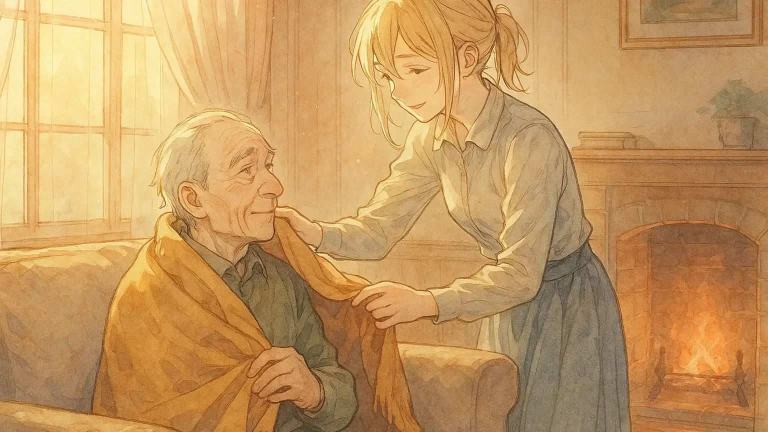 책임감 있는 사람이 타인을 돌보며 미소 짓는 따뜻한 분위기의 이미지