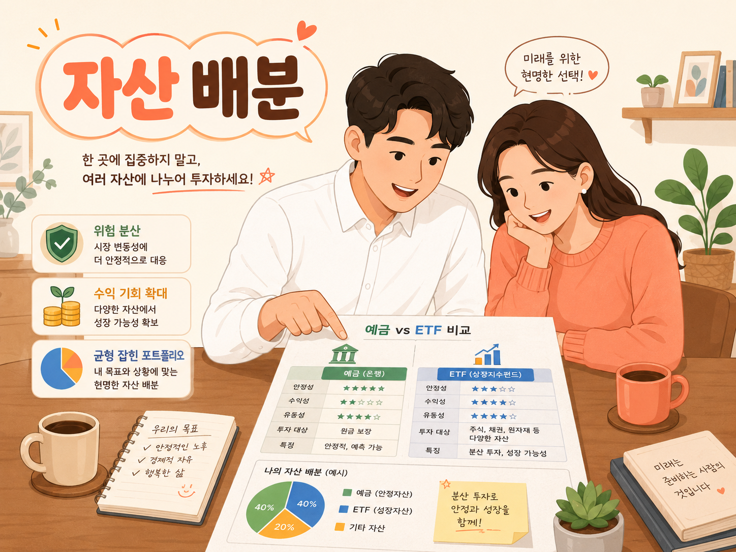 내 투자 성향에 최적화된 포트폴리오를 다각도로 설계하는 자산 배분 일러스트