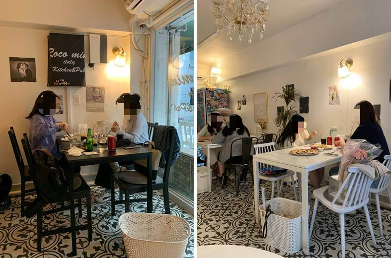 내부 테이블 좌석 및 짐보관 바구니