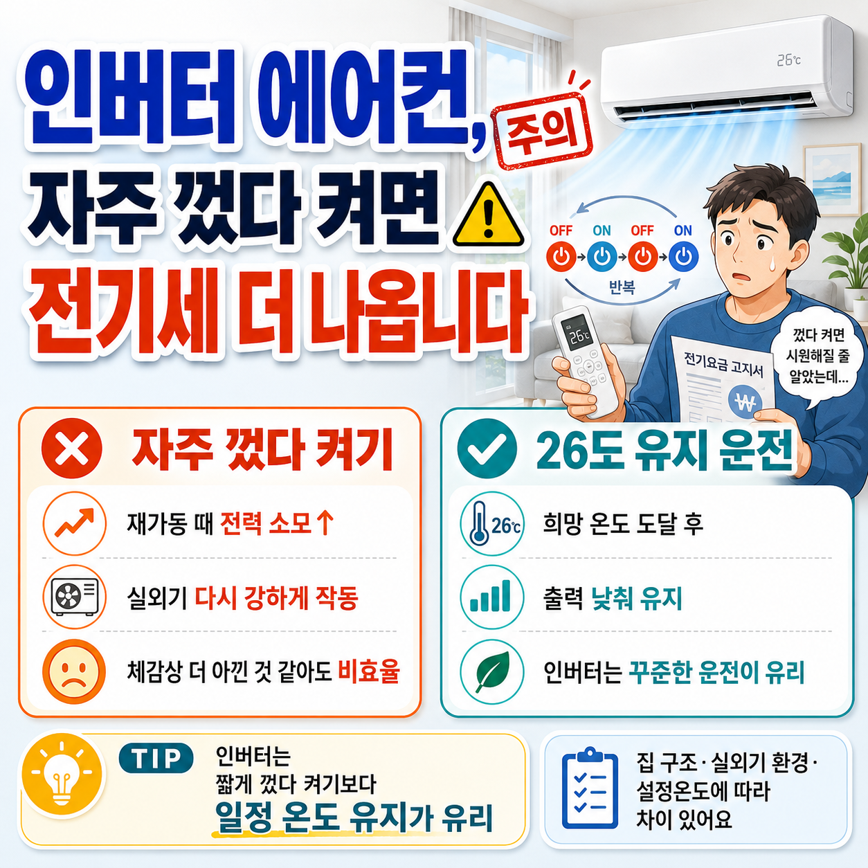 인버터 에어컨, 자주 껐다 켜면 전기세 더 나옵니다 (주의)
