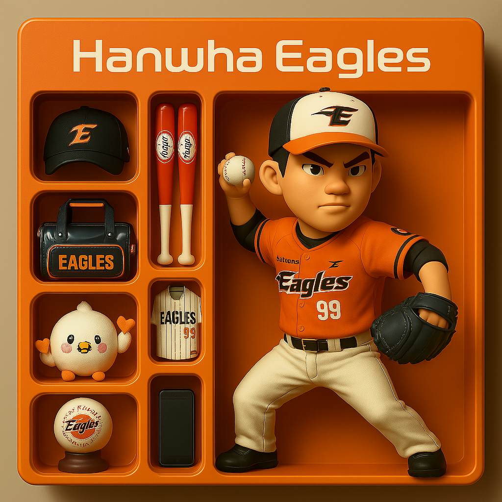 위 프롬프트를 입력한 후 피규어 상자로 완성된 한화 이글스 피규어 세트