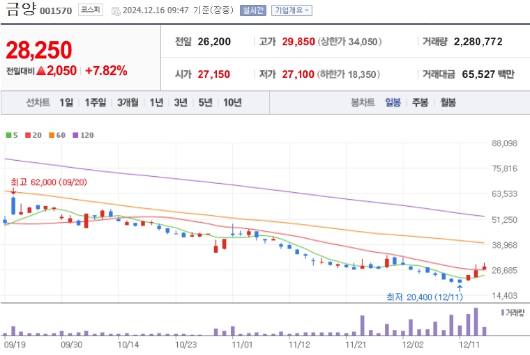 금양 주가 (1216)
