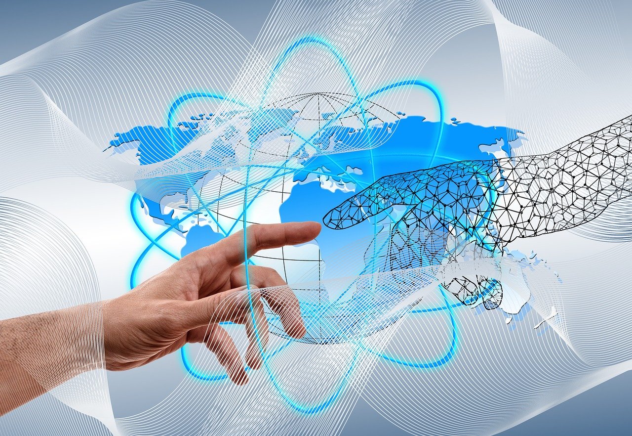 디지털 네트워크로 연결된 세계 지도