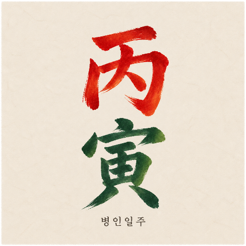 병인일주 丙寅 오행색 캘리그래피