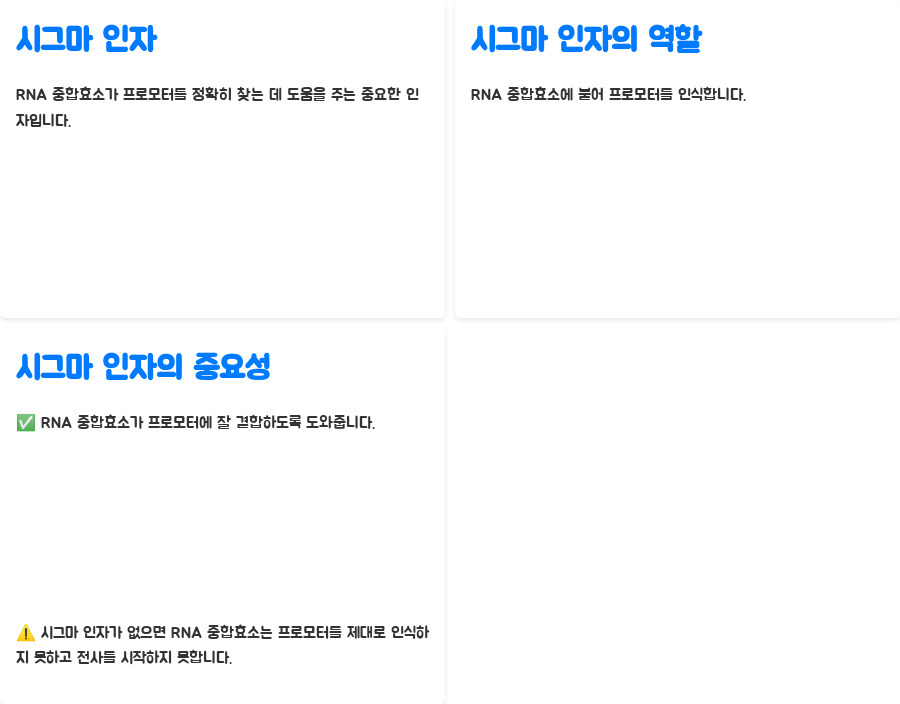 분자생물학: 세균 전사의 비밀, 핵심 기능 파헤치기! - 세균 RNA 중합효소: 전사의 지휘자 - 시그마 인자: 프로모터 인식의 도우미 분자생물학: 세균 전사의 비밀, 핵심 기능 파헤치기! - 세균 RNA 중합효소: 전사의 지휘자 - 시그마 인자: 프로모터 인식의 도우미