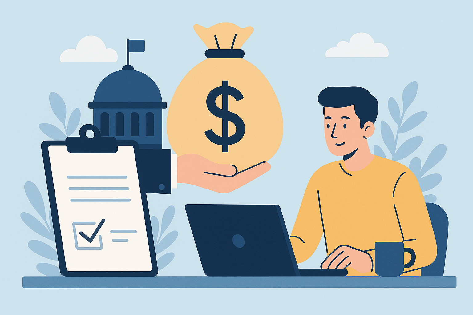 프리랜서를 위한 정부지원 대출 혜택과 신청 정보를 시각적으로 표현한 2025 최신 정책 이미지