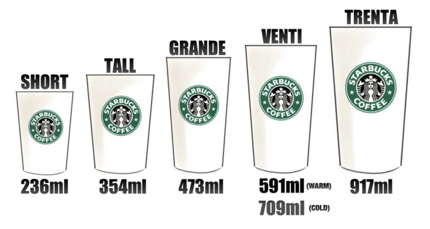 스타벅스 컵 용량 종류