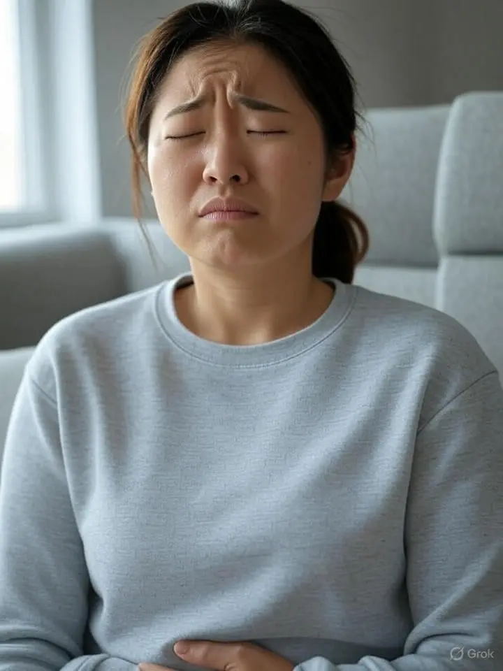 크론병으로 배가 아픈 여성