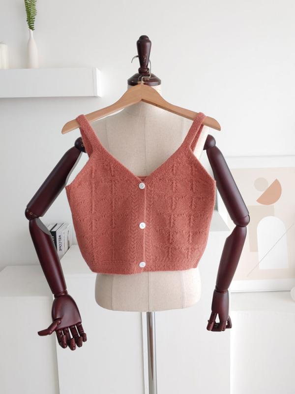 가을 무지 단추 끈 뷔스티에 조끼 키작녀 데일리룩 오오티디 꾸안꾸