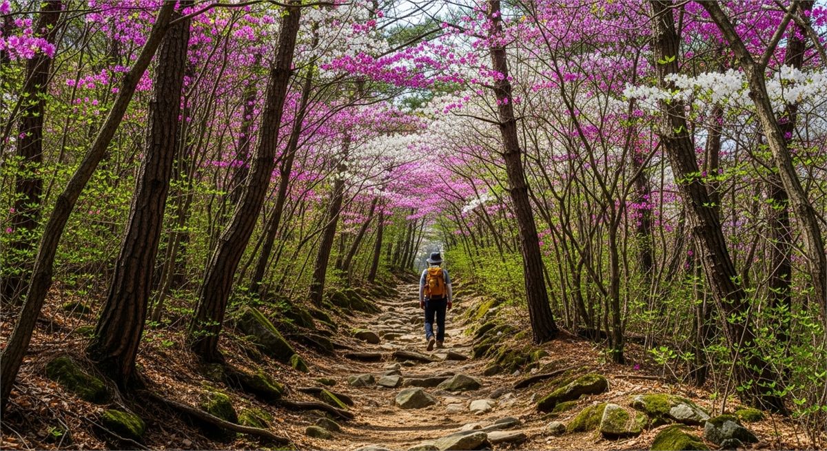 비교적 한산한 평일 오전 황매산 철쭉 산책로 모습