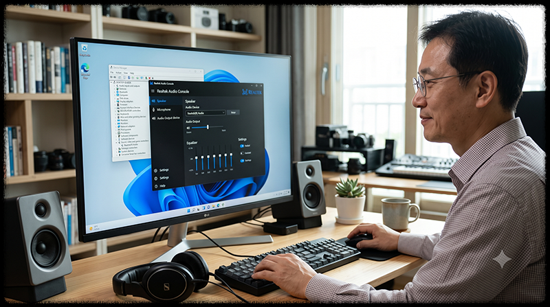 Realtek 오디오 드라이버 재설치 후 Windows 11에서 Realtek Audio Console이 정상 실행되는 모습