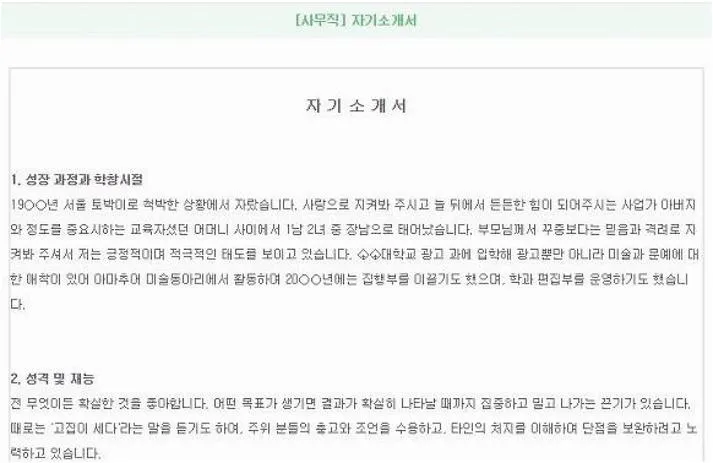 취업 자기소개서