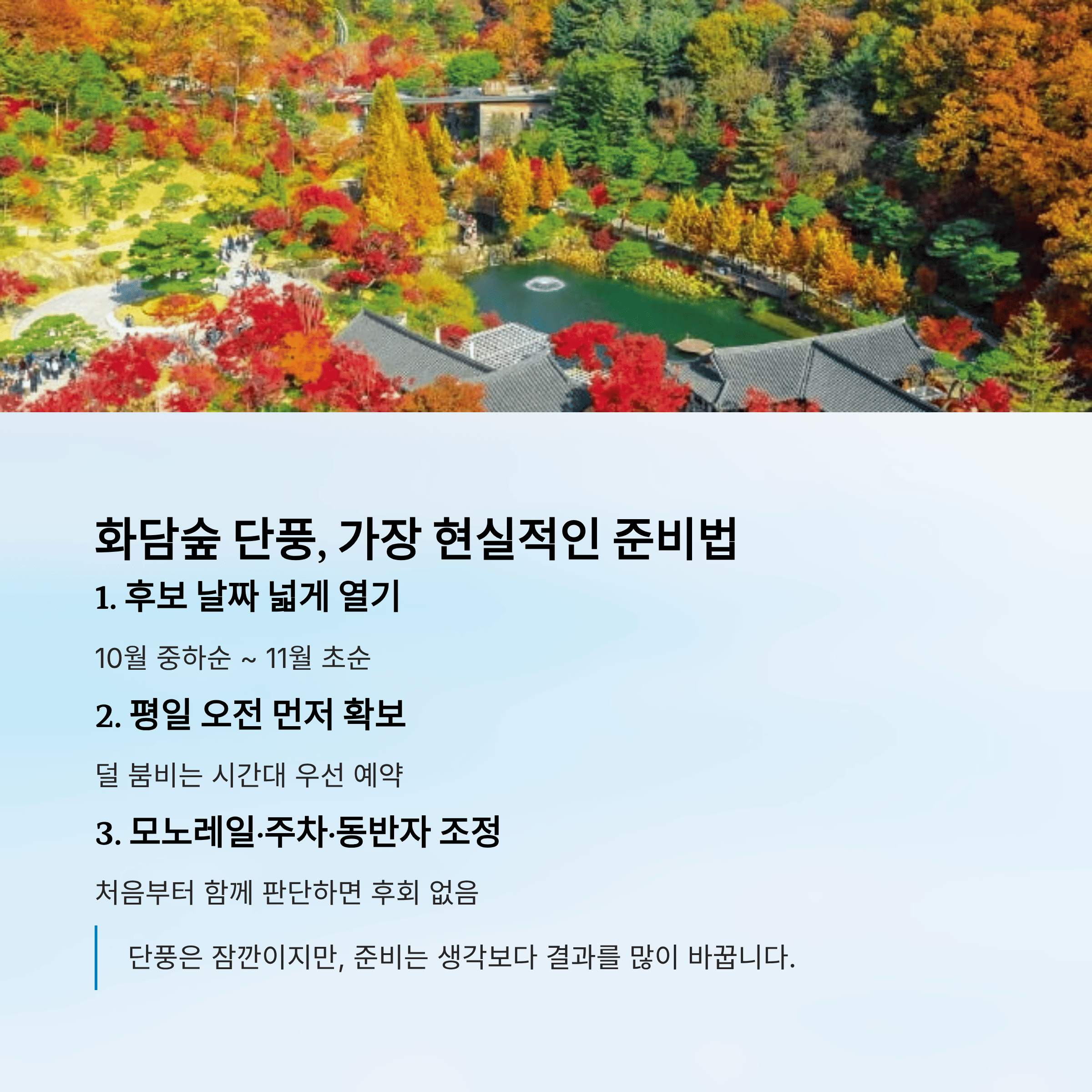 화담숲 단풍, 가장 현실적인 준비법