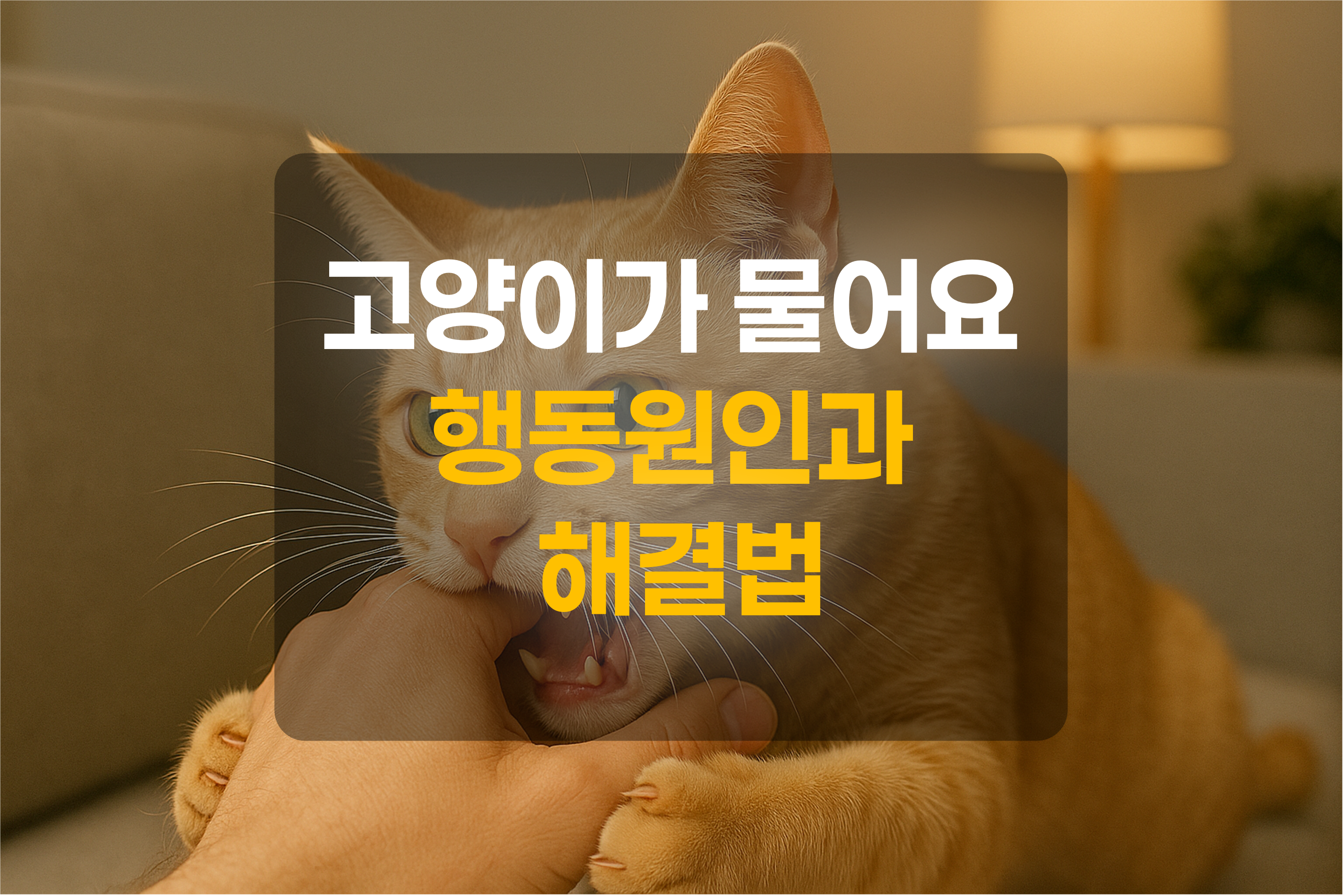 사람 손을 물고 있는 고양이이, 설명 텍스트를 포함한 그림