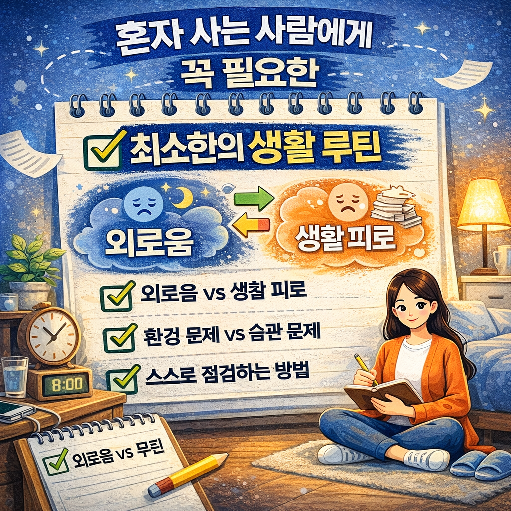 혼자 사는 사람에게 꼭 필요한 최소한의 생활 루틴-외로움과 생활 피로를 구분하고, 스스로 점검하는 방법