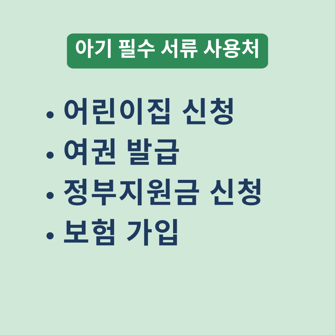 아기 서류 사용처