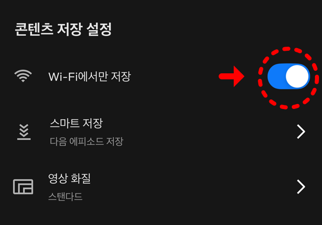넷플릭스 와이파이에서만 저장 활성화
