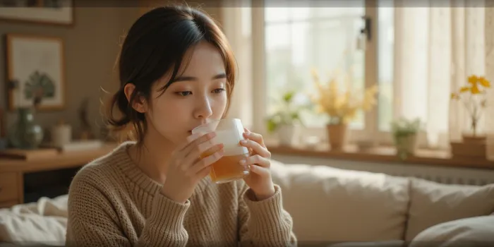 허브차를 마시는 모습