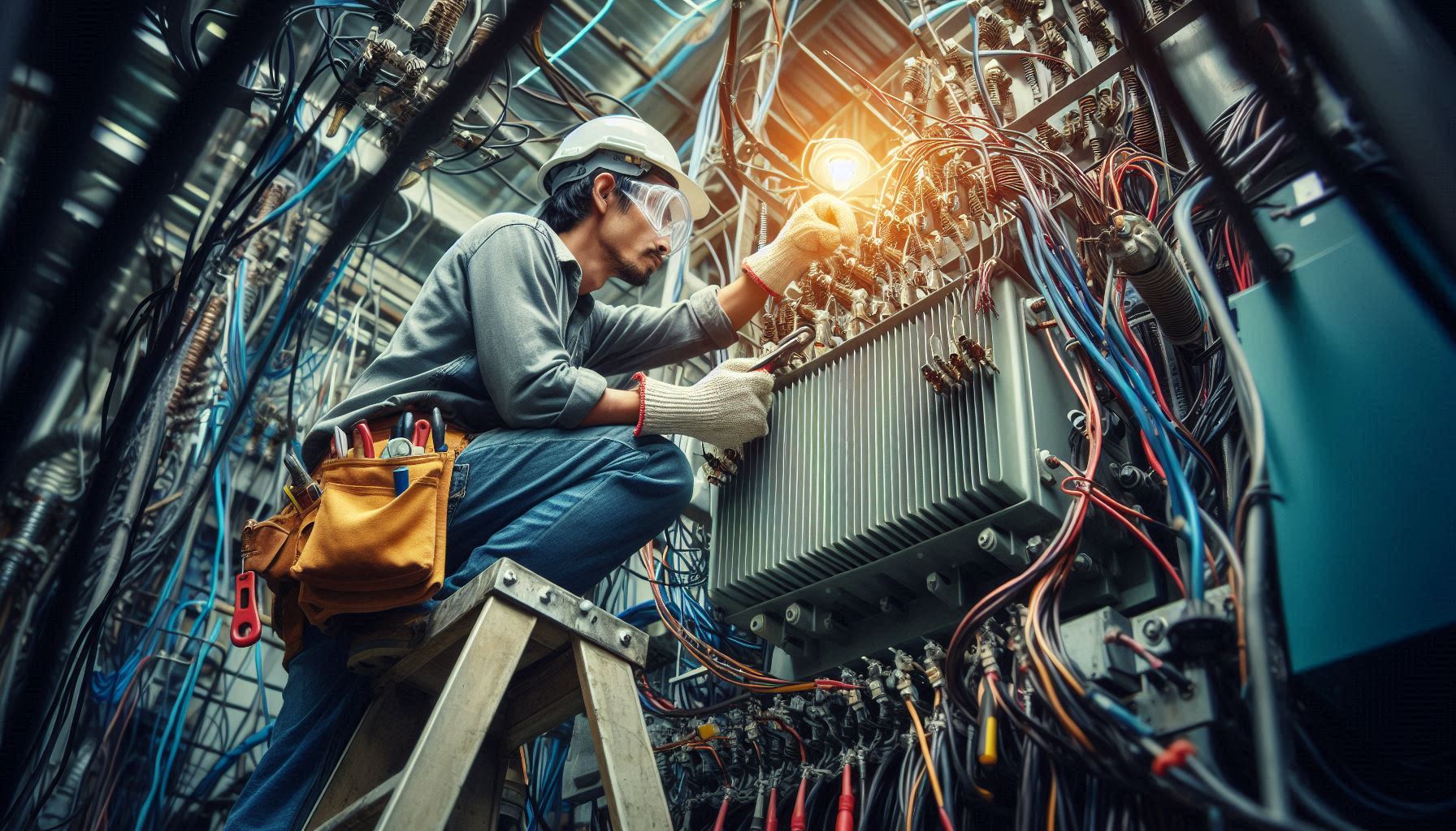 변압기를 유지 보수 중인 작업자