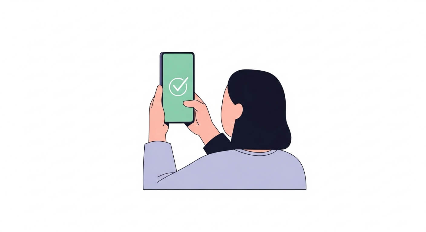 휴대폰 화면에 ‘승인 완료’ 표시가 떠 있는 장면을 확인하는 사람 1