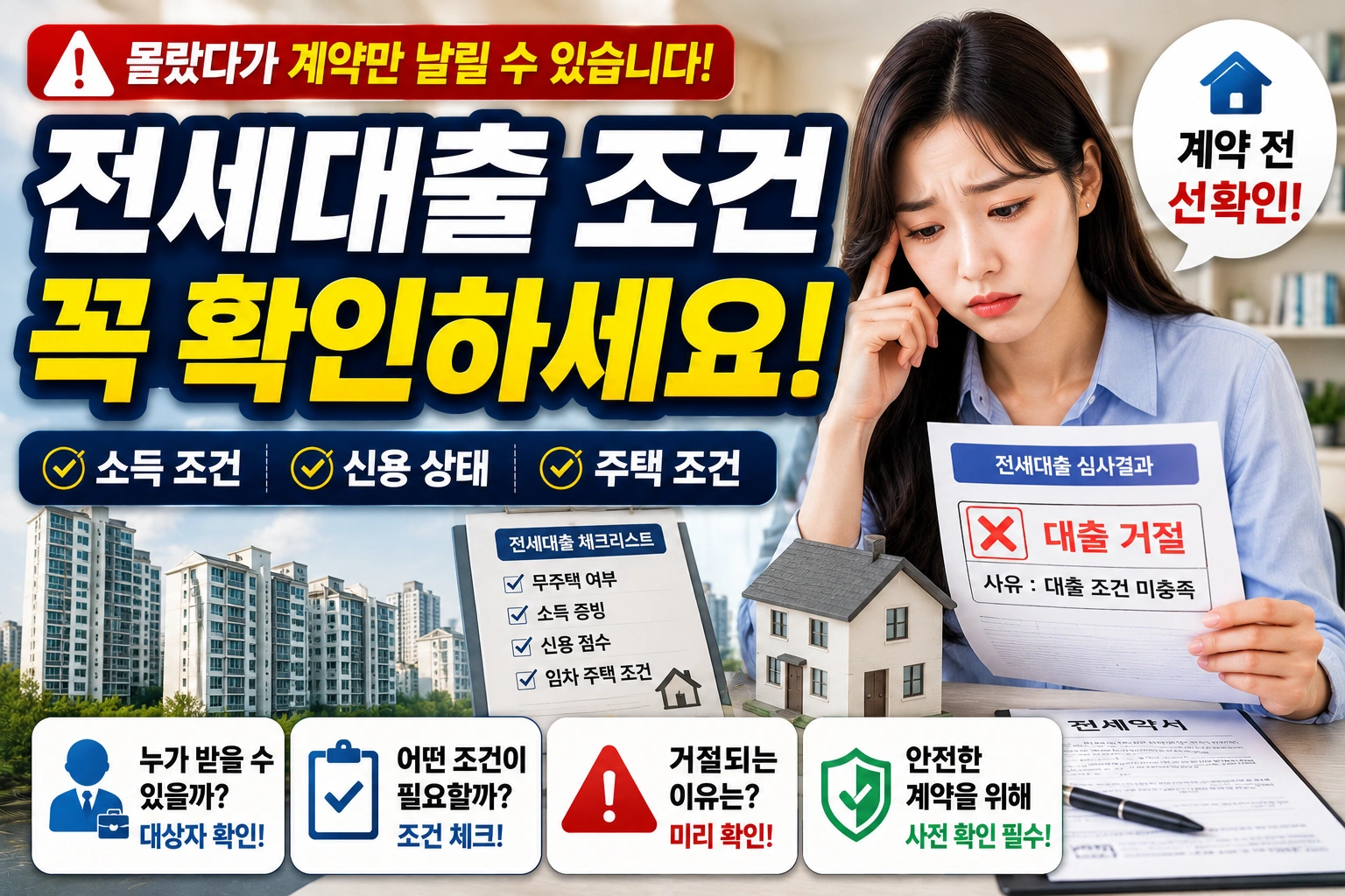 전세대출 조건 몰랐다가 계약만 날릴 수 있습니다