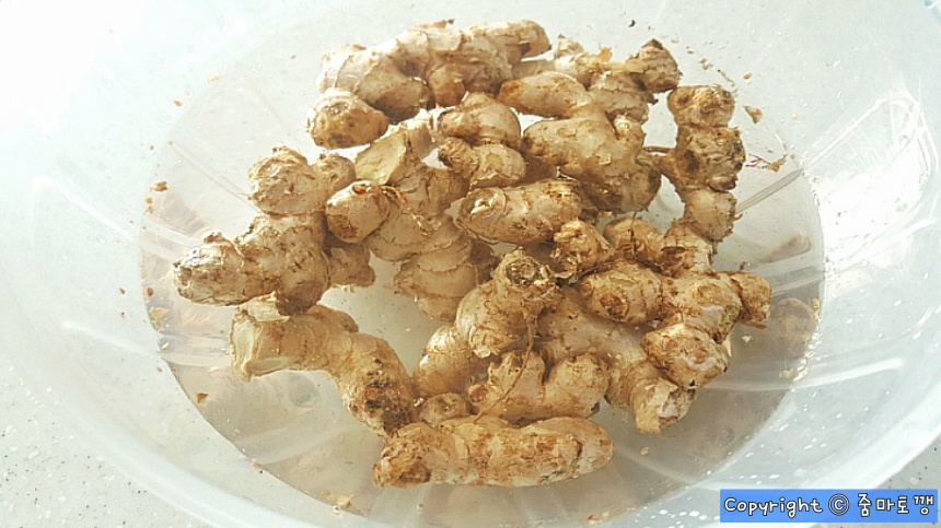 얼린-생강-따뜻한물