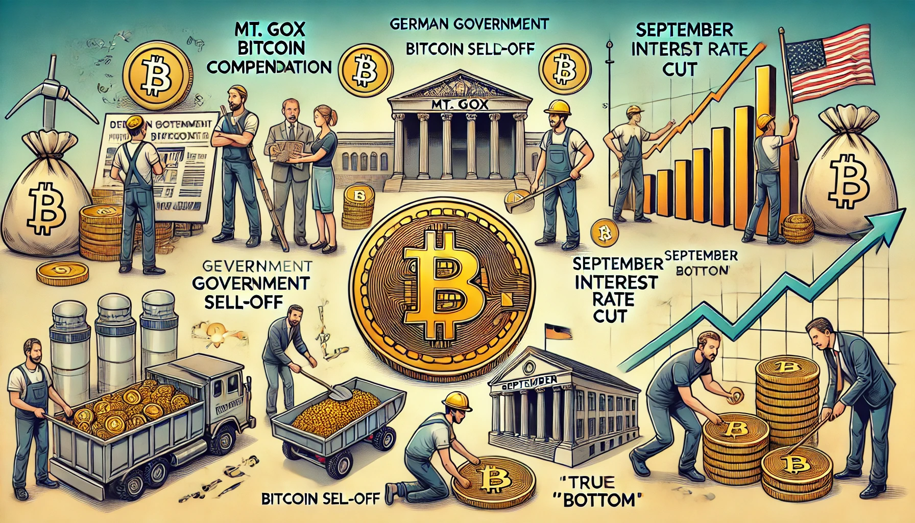 비트코인 찐바닥 탐험기: 마운트곡스, 독일 정부 매도, 채굴자 매도와 금리 인하의 영향