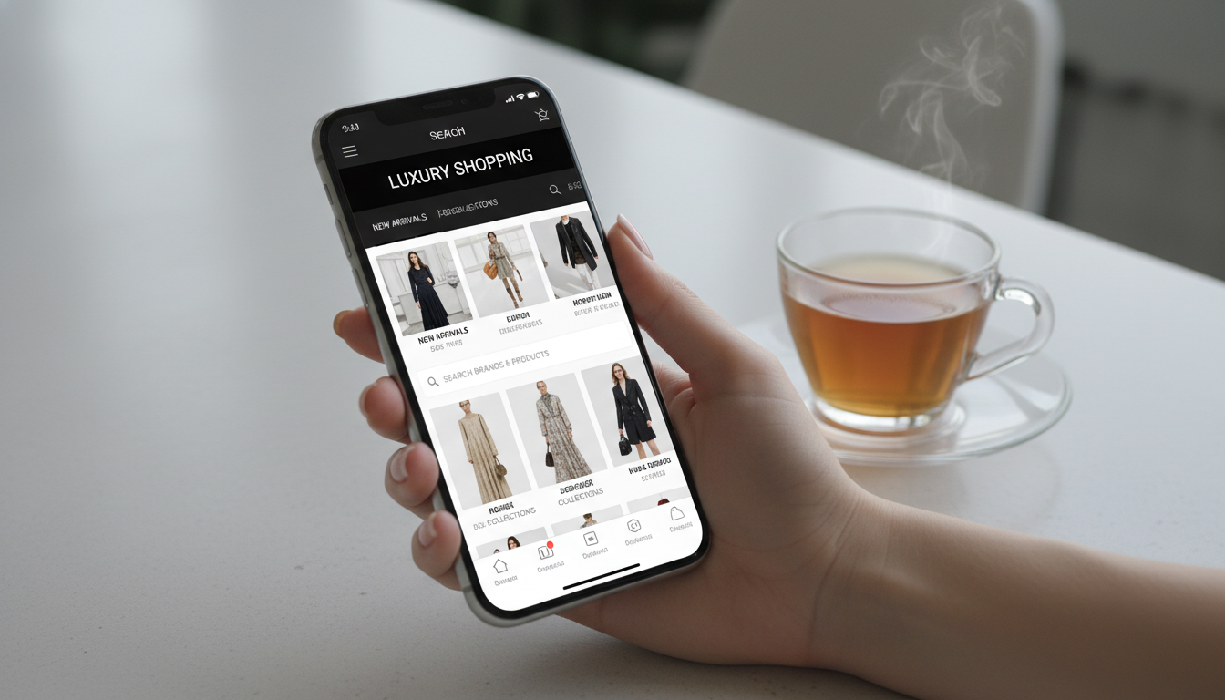 명품 플랫폼 앱을 통해 에르메스 스카프를 스마트하게 쇼핑하는 스마트폰 화면