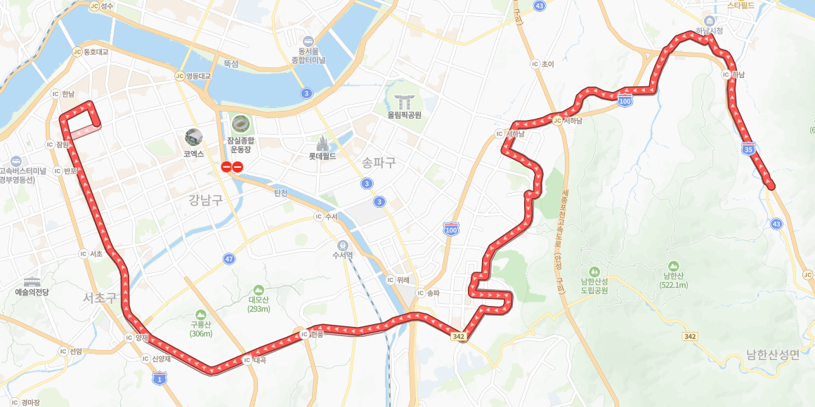 서울-성남-하남-9202번-버스-노선-지도