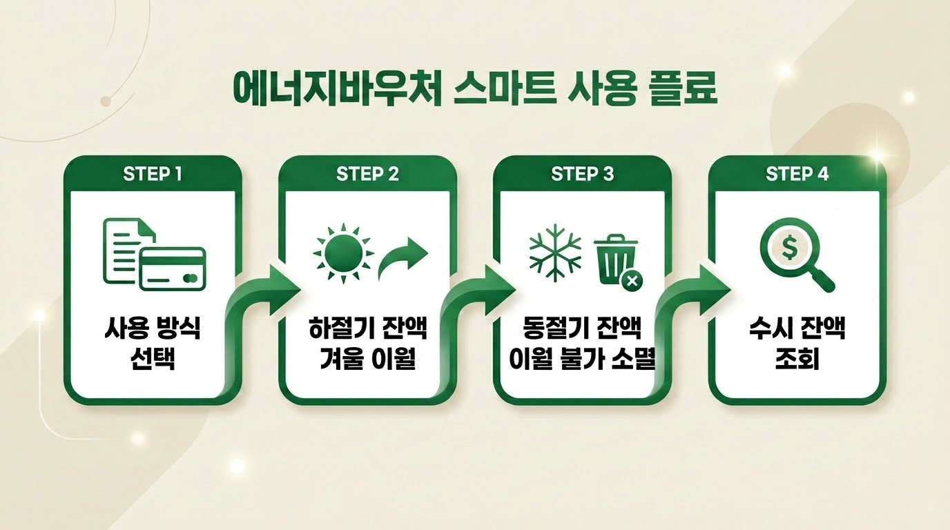 2026 에너지바우처 5가지 핵심 인포그래픽 — 대상·금액·사용·신청·주의사항