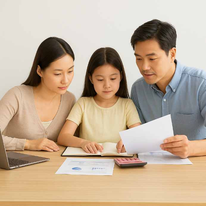 자녀와 함께있는 부부 사진