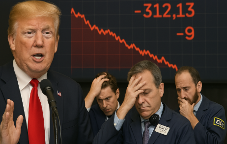 트럼프 관세 폭탄으로 주식 시장 폭락에 따른 월가 투자자 및 거래소 직원들의 좌절