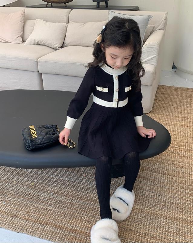 바로배송 여아 졸업 입학식룩 단정한 니트원피스 블랙 화이트 아기하객룩 어린이 화동드레스