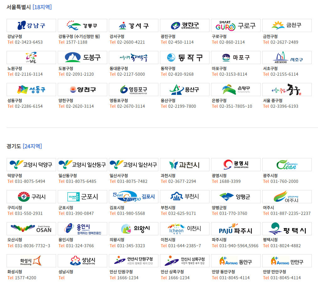 주정차단속 문자알림 서비스 서울특별시, 경기도
