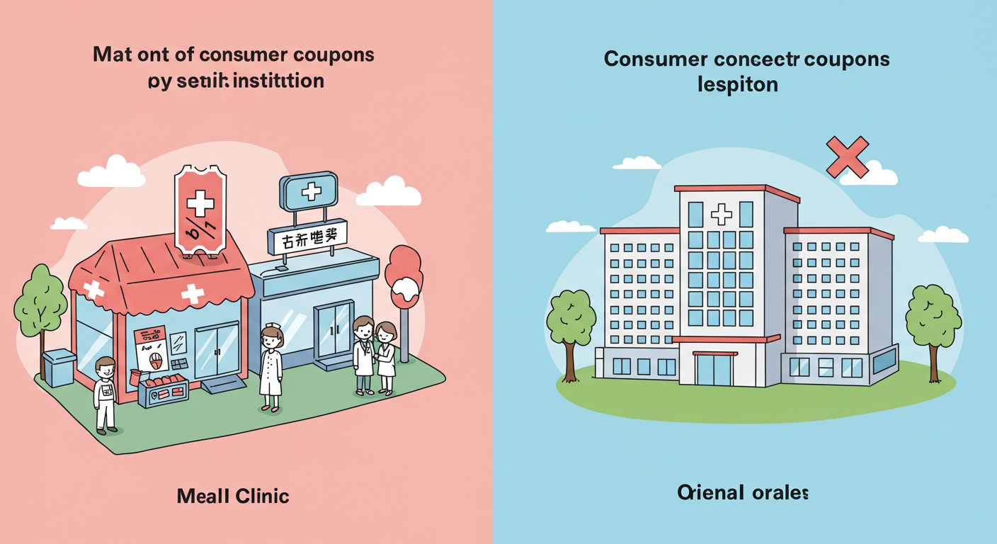 의료기관 업종별로 소비쿠폰 사용 가능성을 비교하는 삽화