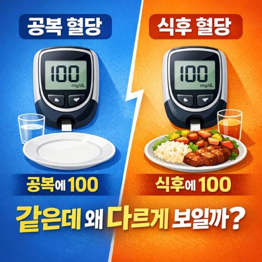 정상 혈당과 당뇨 전단계 경계가 헷갈리는 상황을 설명하는 이미지