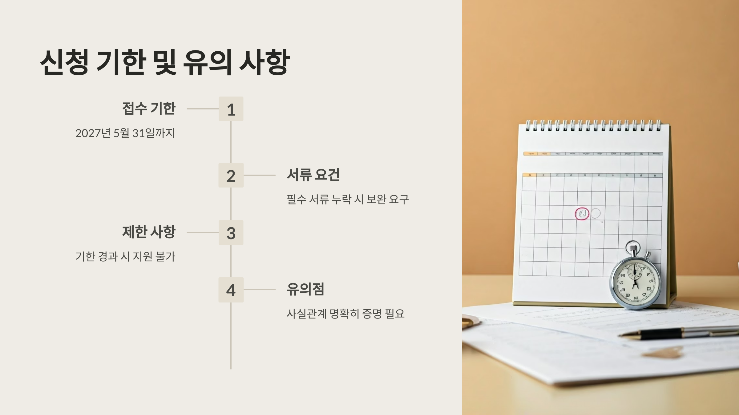 신청 기한 및 유의 사항 요약