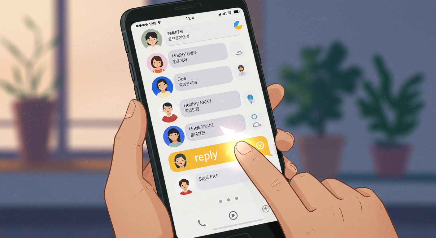 카카오톡 즉시 답장 기능을 쓰는 모습