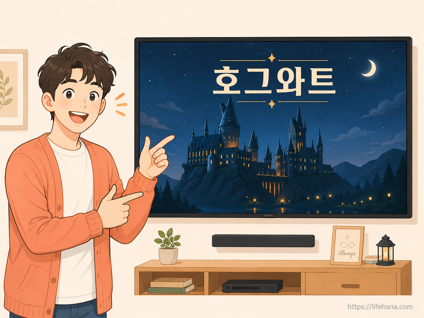 안개 낀 밤하늘 아래 고즈넉하게 빛나는 호그와트 성의 웅장한 전경 위로 'HBO 오리지널 해리포터 시리즈' 타이틀이 뽀송하게 각인된 드라마 메인 티저 인포그래픽