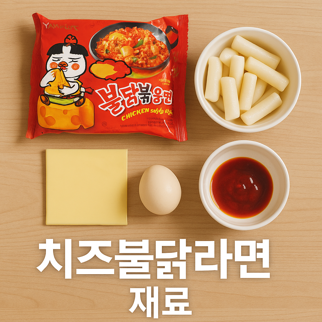 치즈불닭라면 편의점 재료 준비