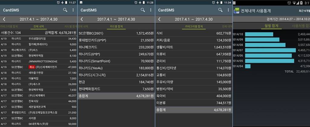 신용카드 사용내역