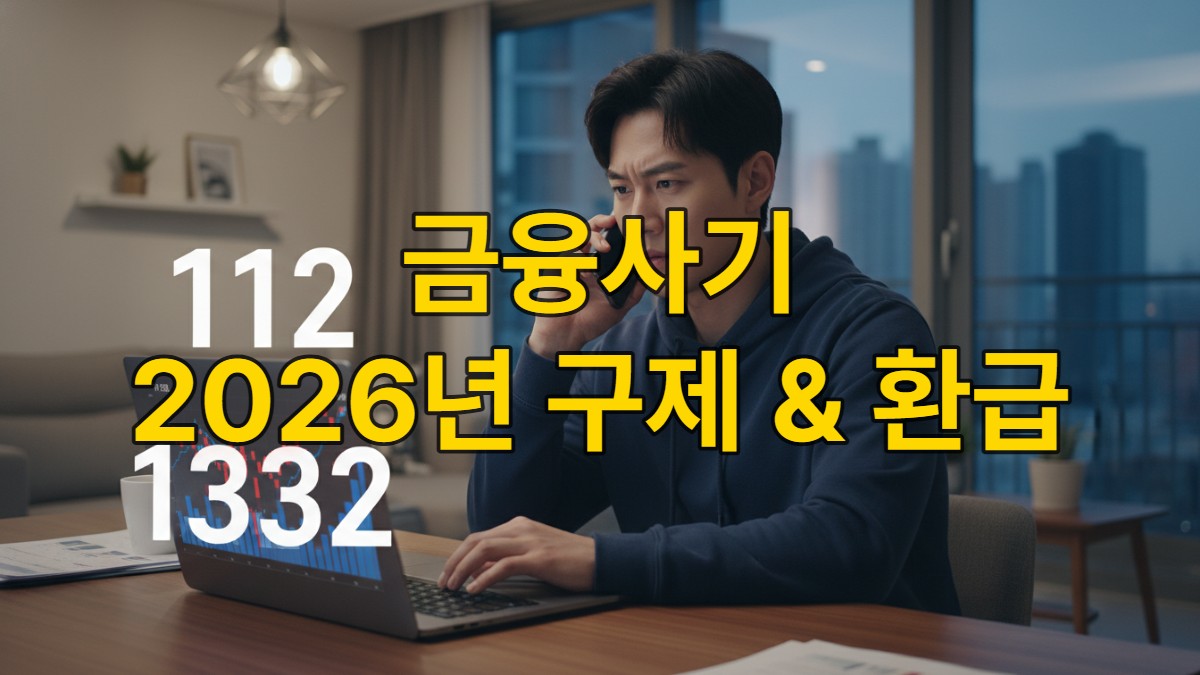 금융사기 피해를 당한 사람이 침착하게 휴대폰으로 금융기관에 지급정지를 요청하고 경찰과 금융감독원에 신고 절차를 진행하는 모습.
