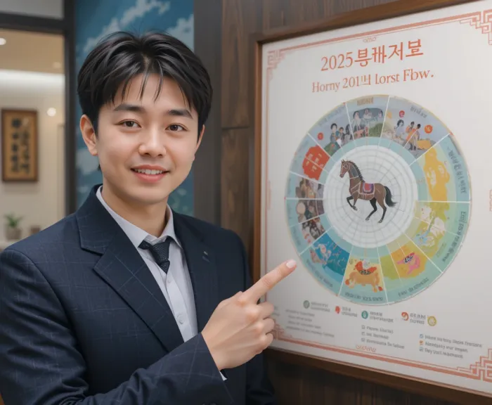 2025 말띠 운세 재물 흐름 차트 앞에서 설명하는 모습