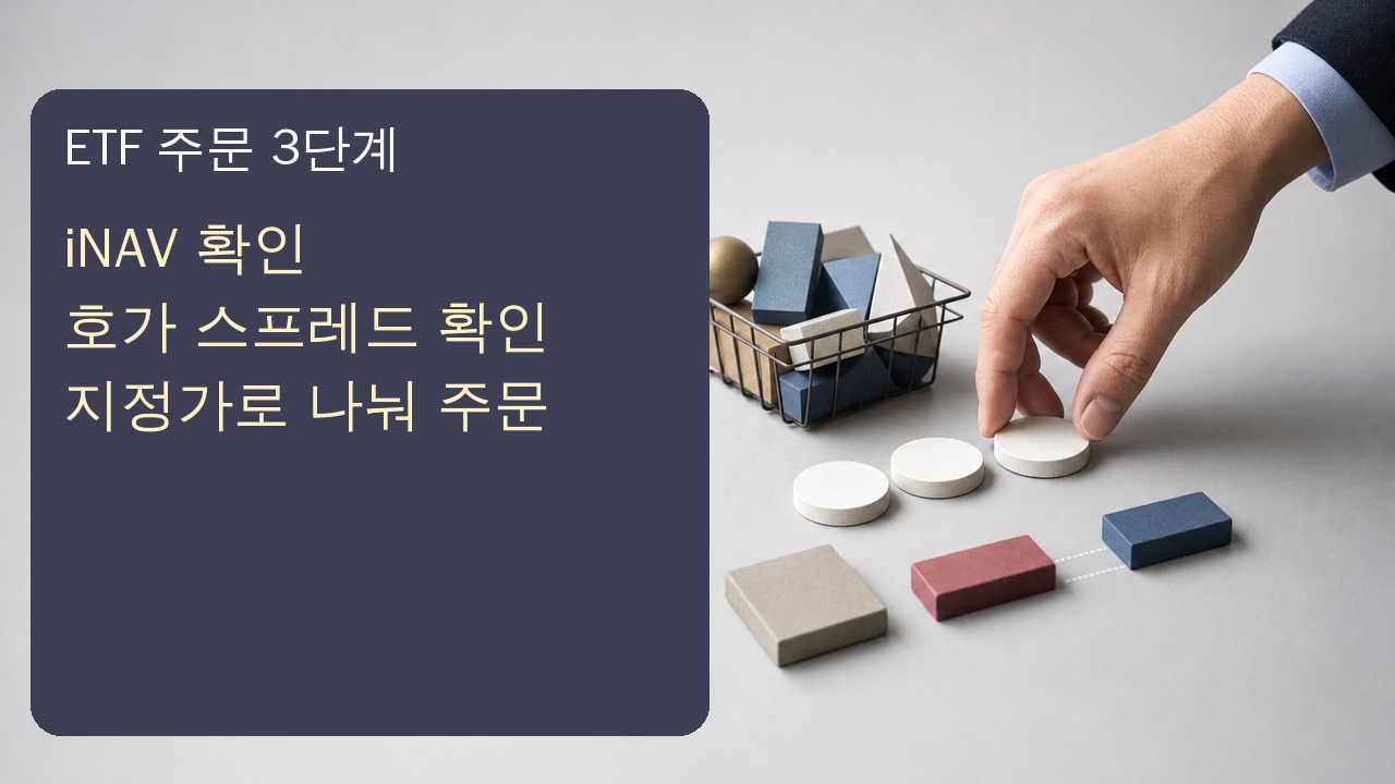 ETF iNAV와 호가 차이를 확인한 뒤 지정가로 세 번 나눠 주문하는 장면