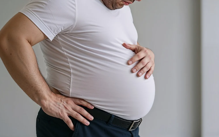 중년 남성 복부 비만 배 사진 내장지방 피하지방 뱃살 유형 설명 이미지