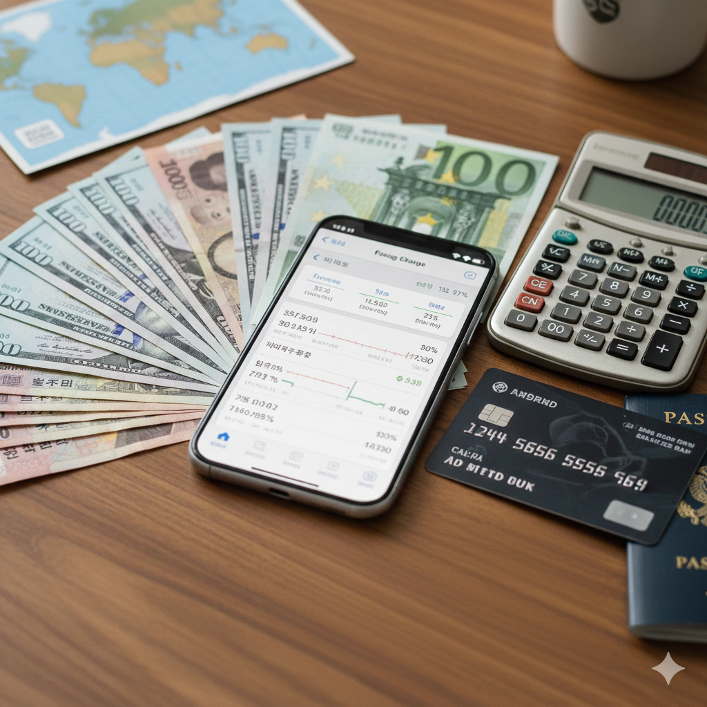 위에서 생성한 여권, 지폐, 비행기 티켓이 있는 실사 이미지