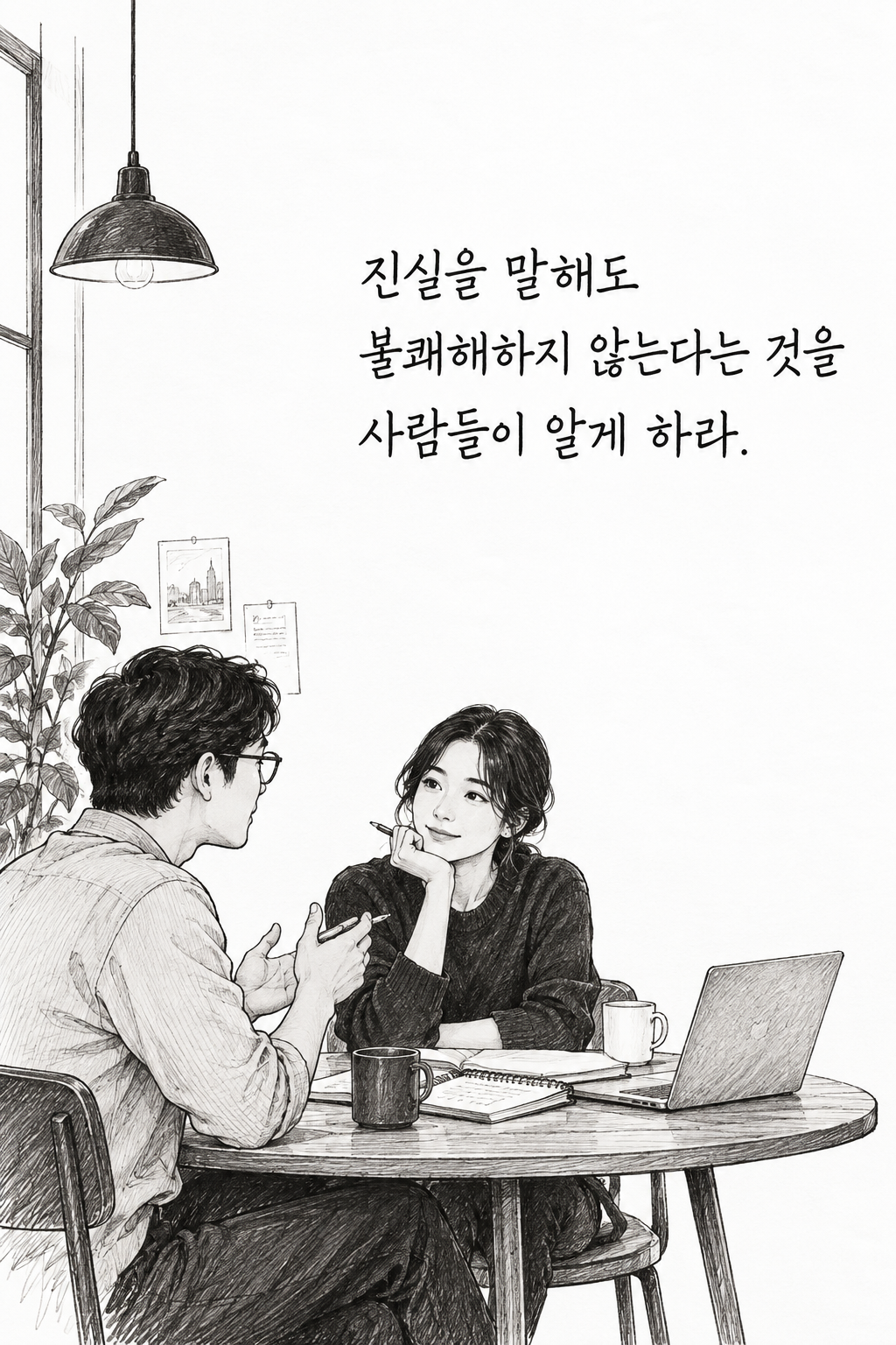 진실을 말해도 불쾌해하지 않는다는 것을 사람들이 알게 하라. 문구가 담긴 세로형 이미지