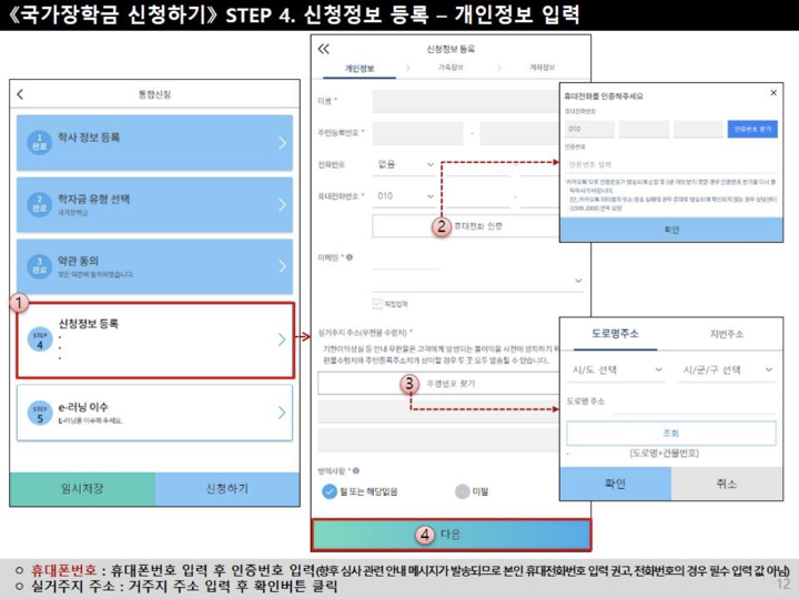 한국장학재단이 제공한 신청매뉴얼