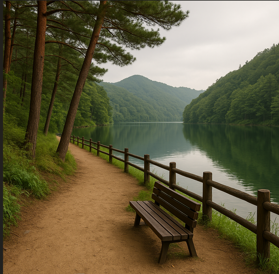 산과 강이 보이는 풍경 사진