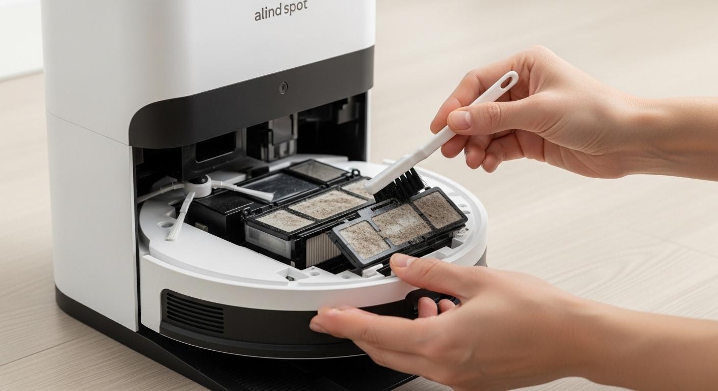 사각지대 자동 먼지비움 로봇청소기 관리 방법